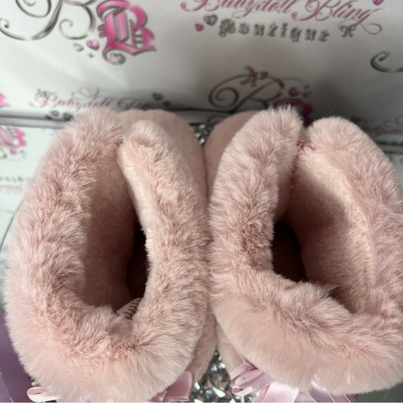Slippers bows π coquette furry fuzzy soft fur booties π soft plush lounge pink - Picture 4 of 7